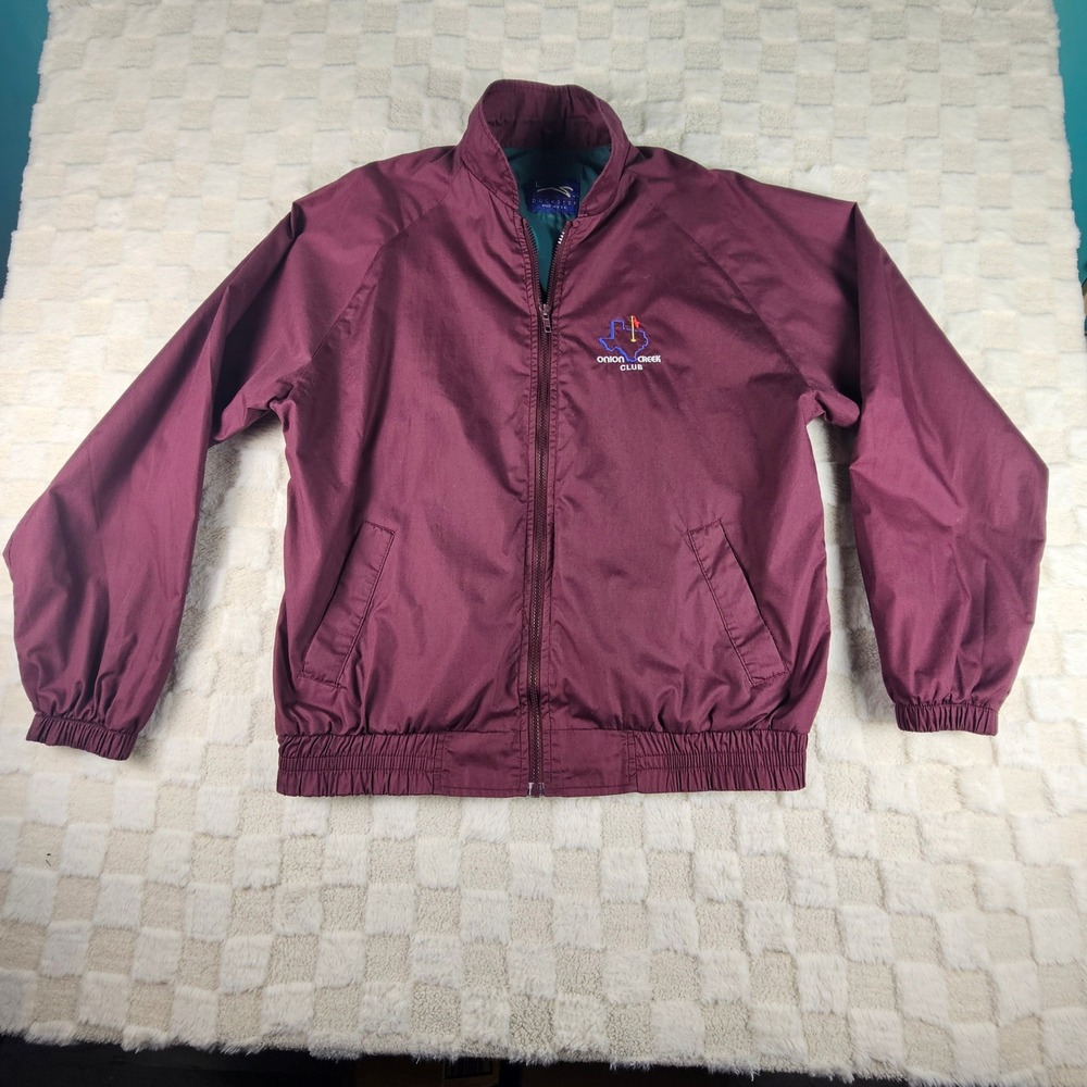 Vintage Duckster Onion Creek Club Texas Golf Jacket Mens Large Maroon Full Zip